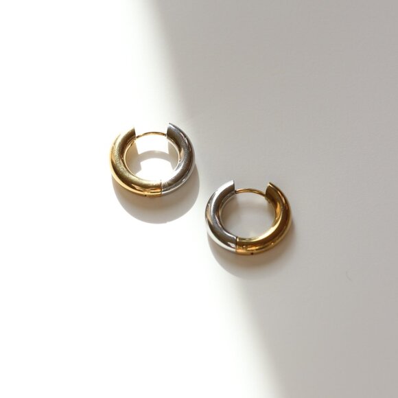 14K Gold Filled Two Tone Hoop Earrings - Picture 1 of 4